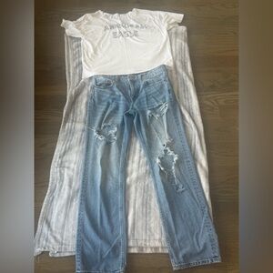 Aeropostale Light‎ Blue Straight Leg Jeans 4 Reg and Top America Eagle M